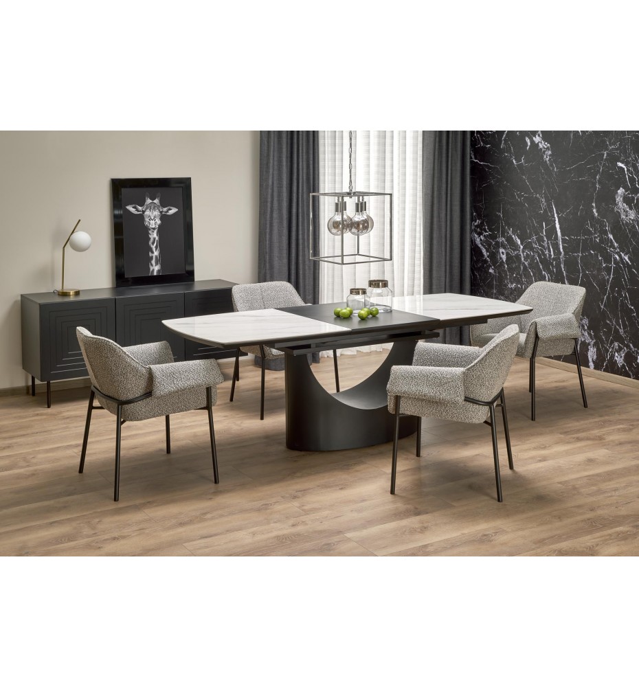 OSMAN extension table, white marble / black