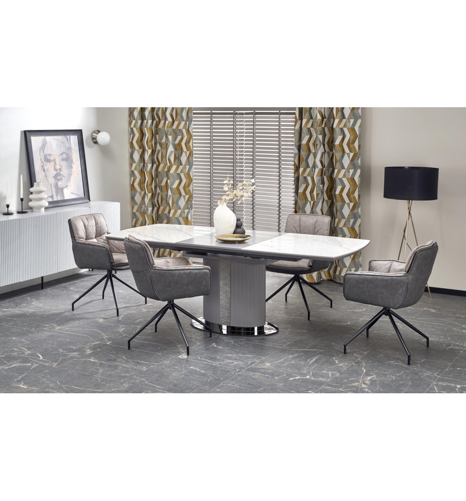 DANCAN extension table, white marble / grey / l. grey / black