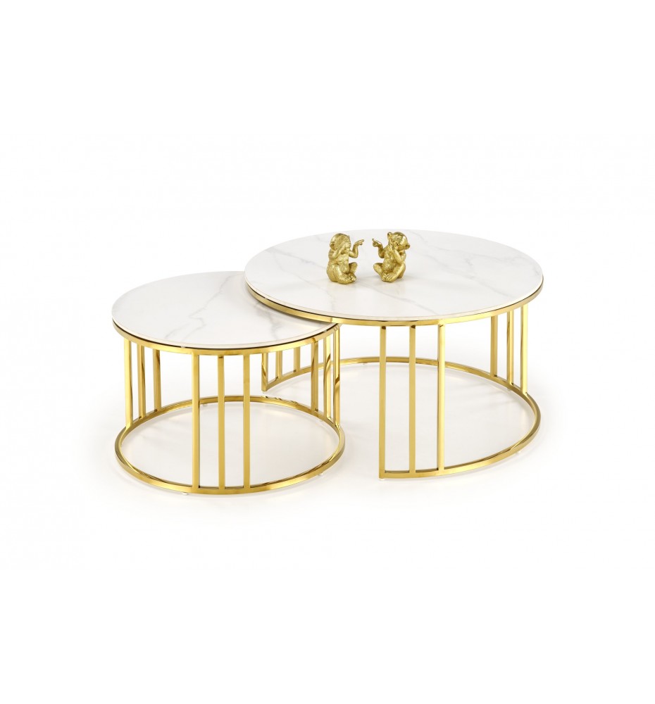 MERCURY 3 set of 2 c. tables, white marble / gold