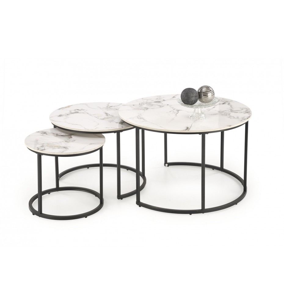 GILDA set of three coffee tables, white marble / black