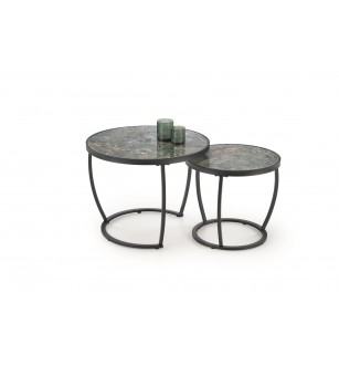 INES set of two coffee tables, green marble / black