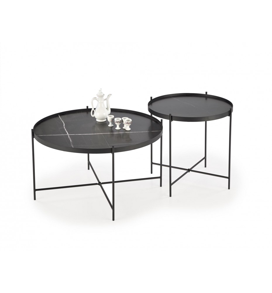 JULIETA set of 2 c. tables, black marble / black