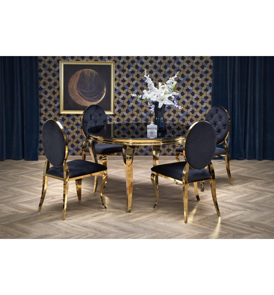 REGINALD_2 table, color: top - black glass, legs - gold