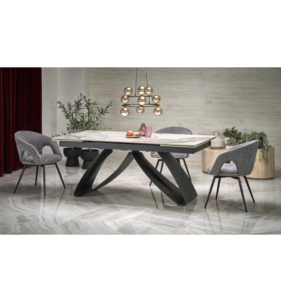 HILARIO extension table, white marble / black