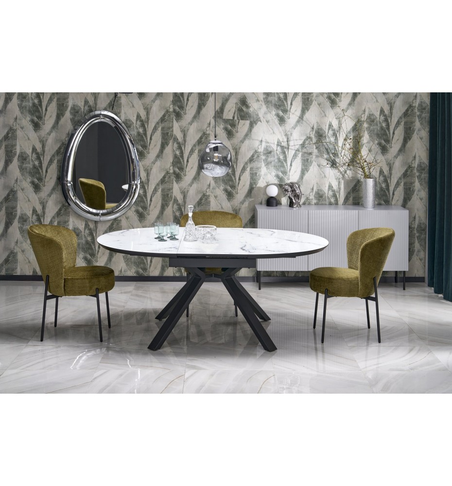 VERTIGO extension table, color: top - white marble, legs - black