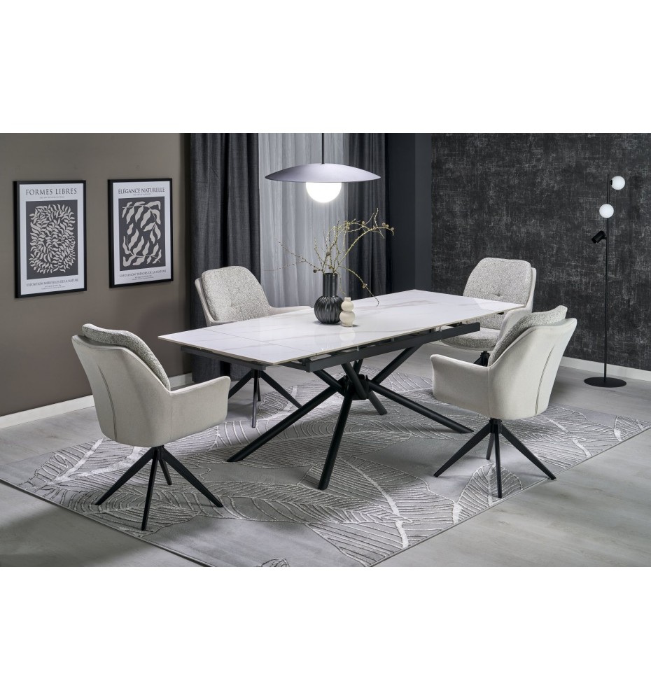 VITORINO extension table, color: top - white marble, legs - black