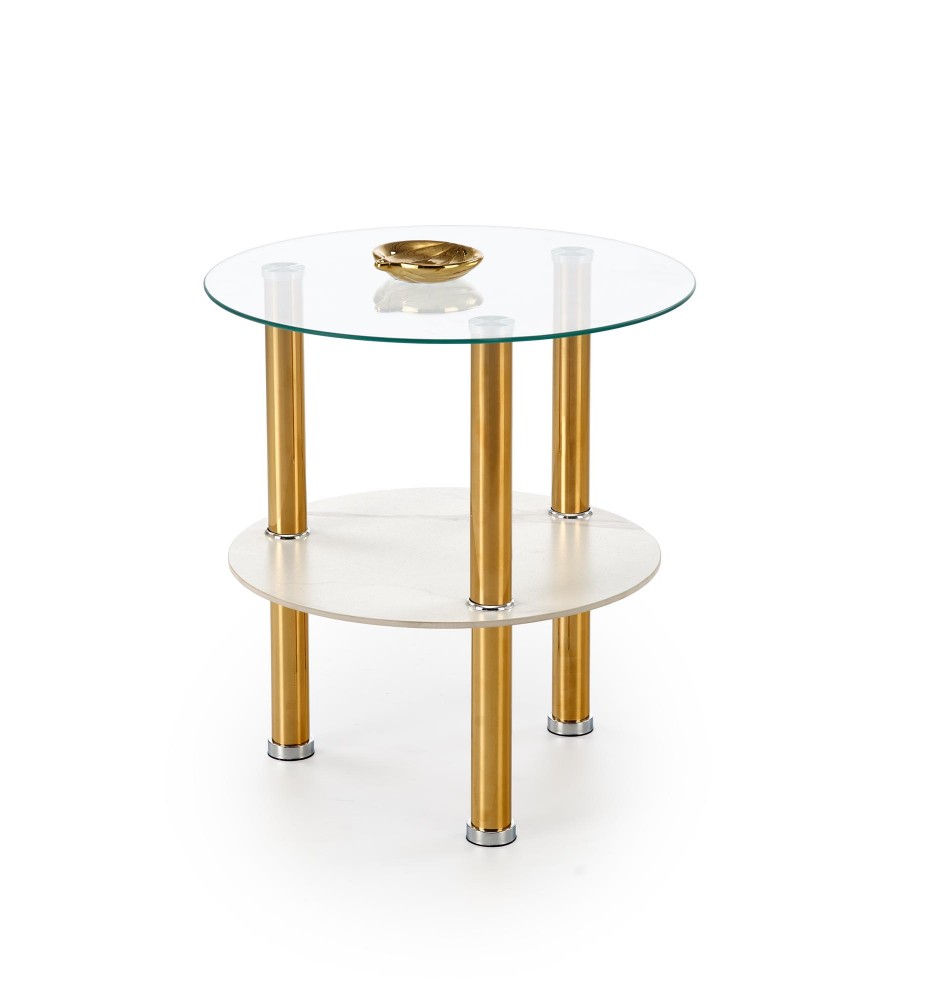 DUCAT S c.table, white marble / transparent / gold