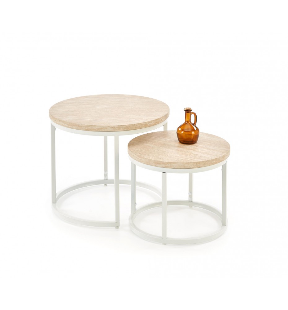 OREO set of two coffee tables, travertine / white
