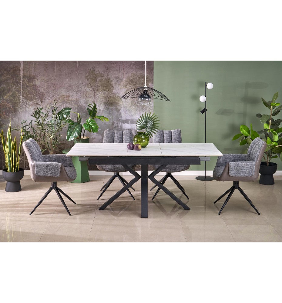 PLATAN extension table, white marble / black