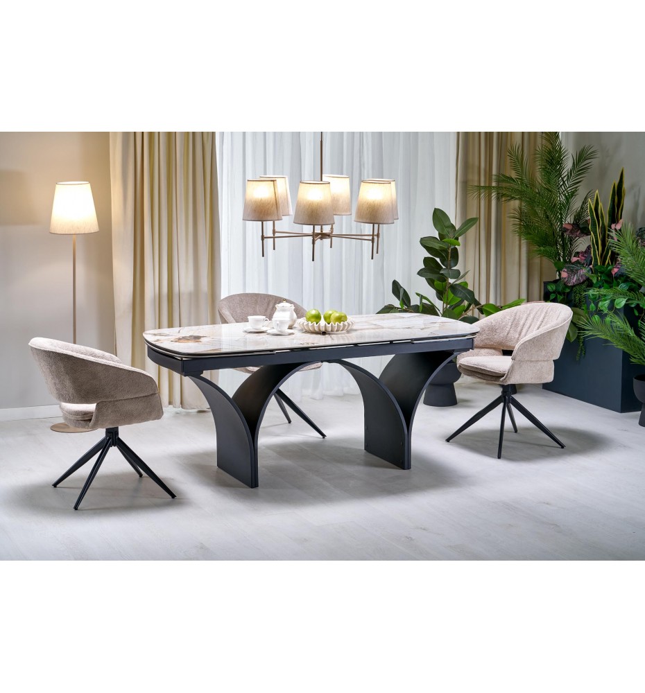 ALTER oval table, beige marble / black