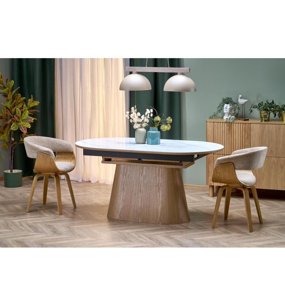 SIRIUS extension table, white marble / natural